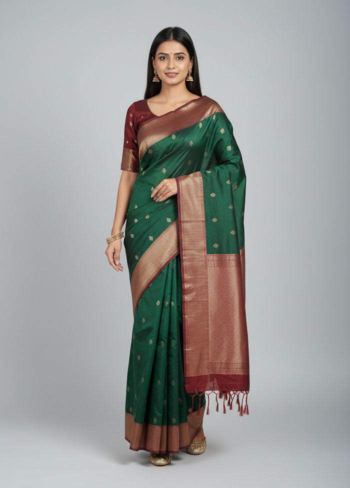 Green Kanjivaram Silk Saree With Blouse Piece