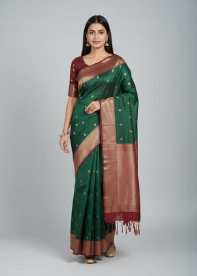 Green Kanjivaram Silk Saree With Blouse Piece