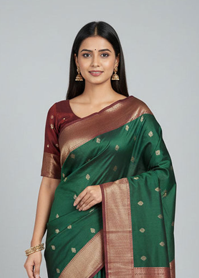 Green Kanjivaram Silk Saree With Blouse Piece