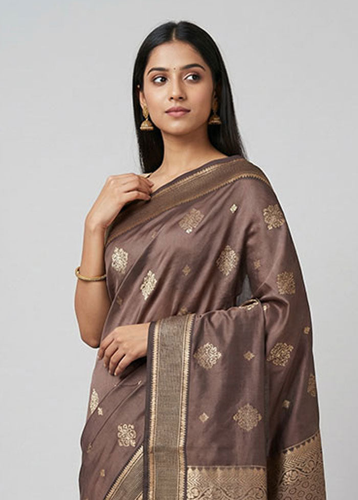 Grey Kanjivaram Silk Saree With Blouse Piece