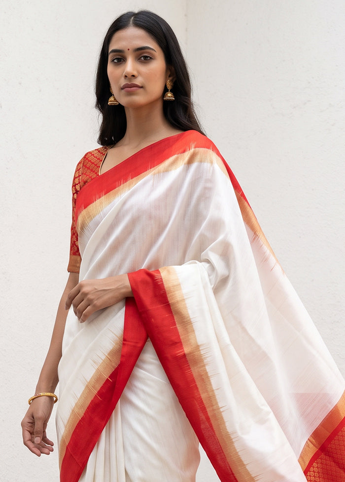 Cream Handloom Kanjivaram Pure Silk Saree With Blouse Piece