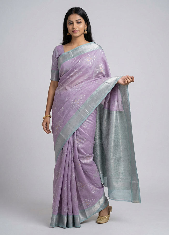 Purple Pure Cotton Saree With Blouse Piece