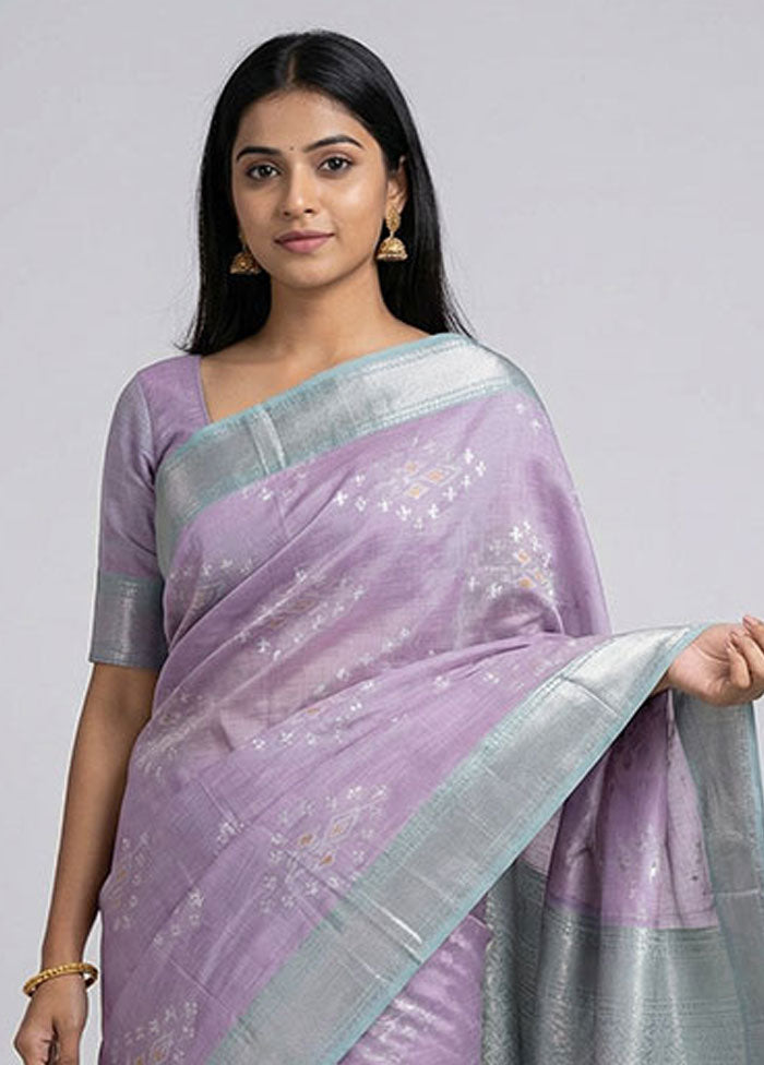Purple Pure Cotton Saree With Blouse Piece
