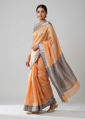 Orange Pure Cotton Saree With Blouse Piece