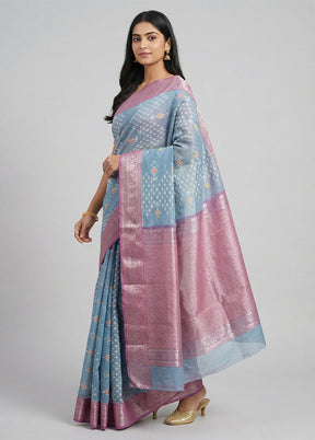 Blue Pure Cotton Saree With Blouse Piece