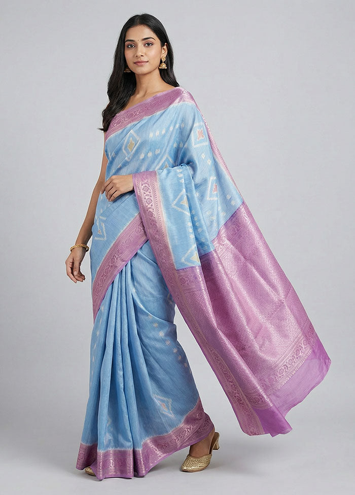 Blue Pure Cotton Saree With Blouse Piece