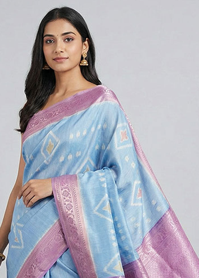Blue Pure Cotton Saree With Blouse Piece