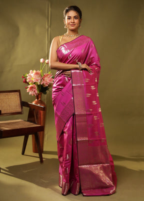 Pink Dupion Silk Saree With Blouse Piece