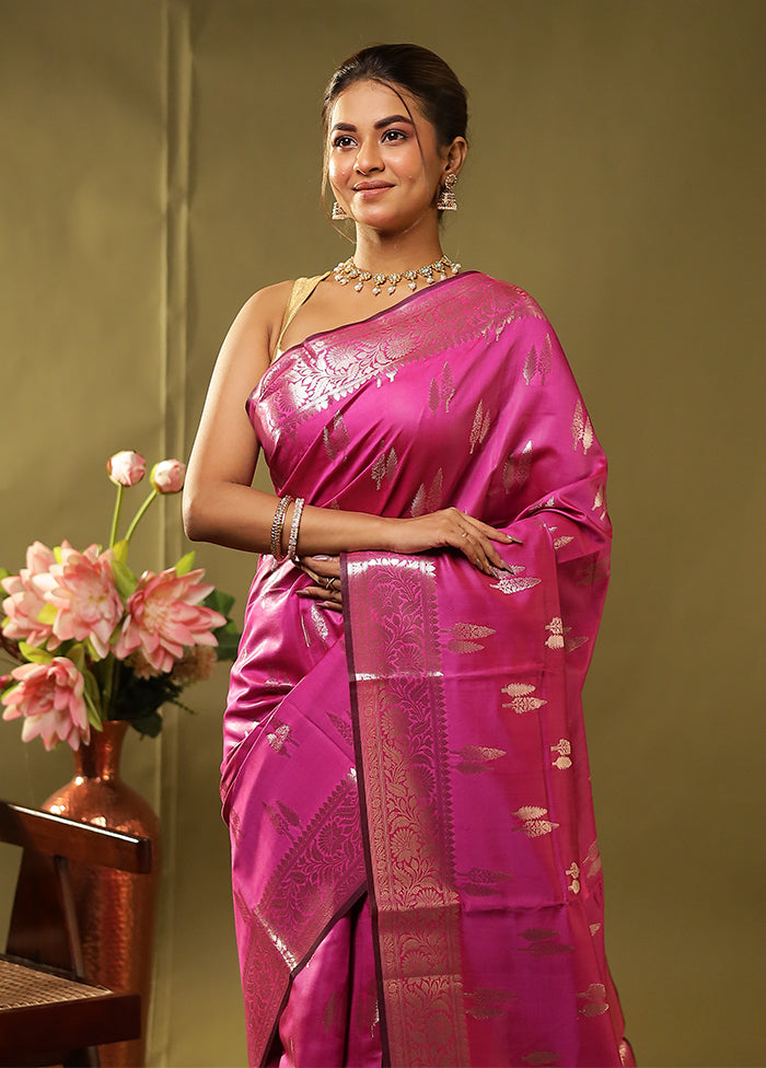 Pink Dupion Silk Saree With Blouse Piece