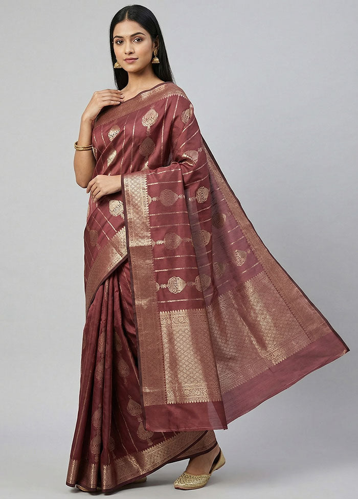 Maroon Dupion Silk Saree With Blouse Piece