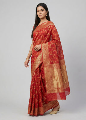 Red Kora Silk Saree With Blouse Piece