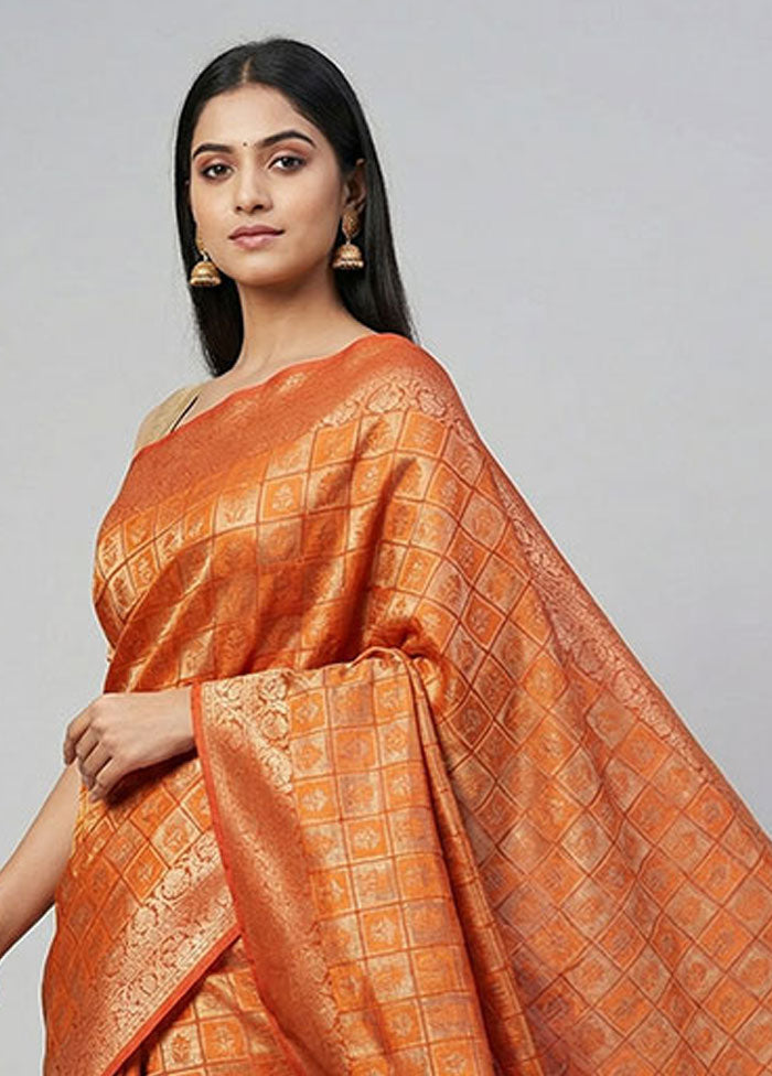 Rust Kora Silk Saree With Blouse Piece