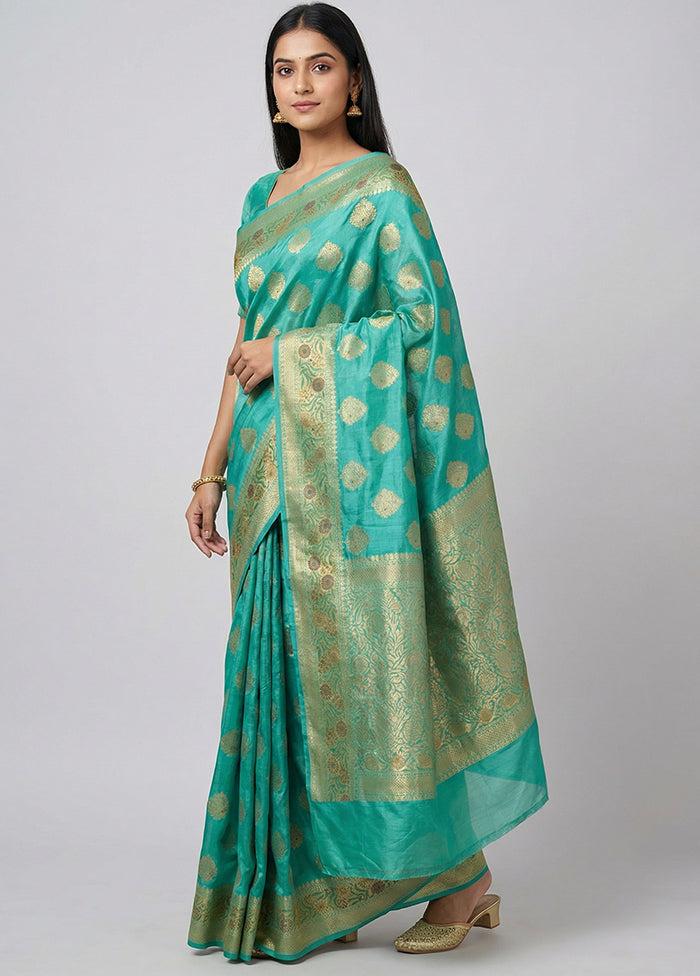 Green Kora Silk Saree With Blouse Piece