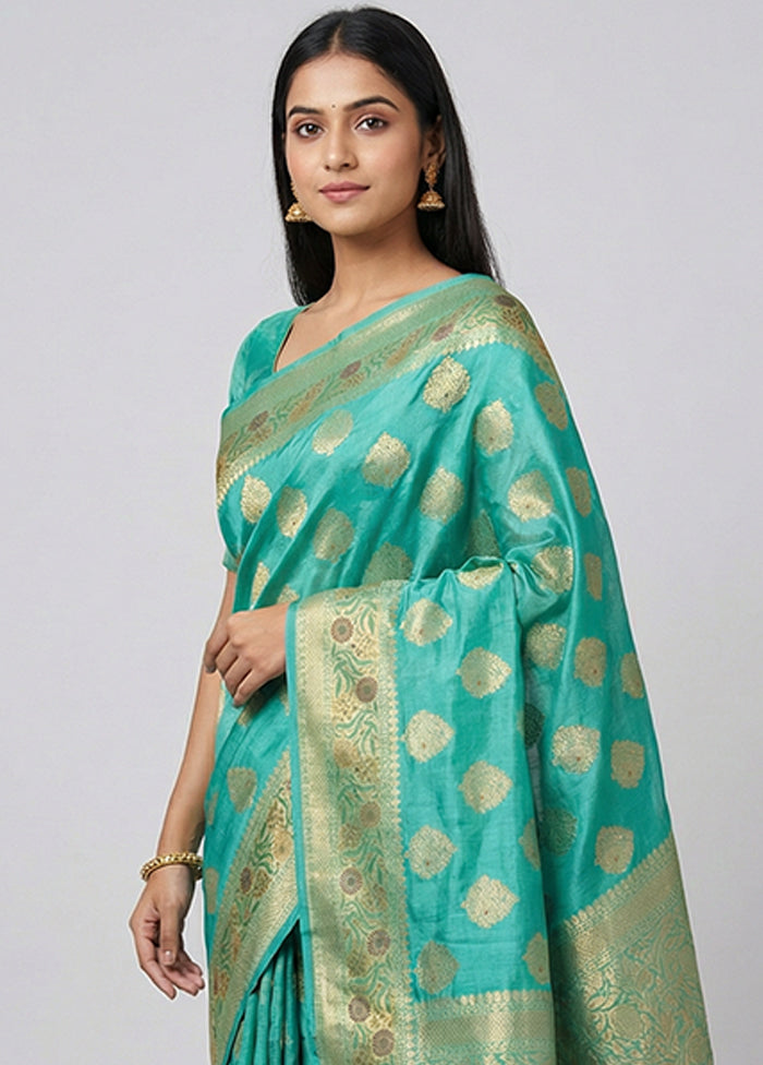 Green Kora Silk Saree With Blouse Piece