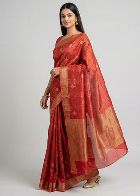 Maroon Kora Silk Saree With Blouse Piece