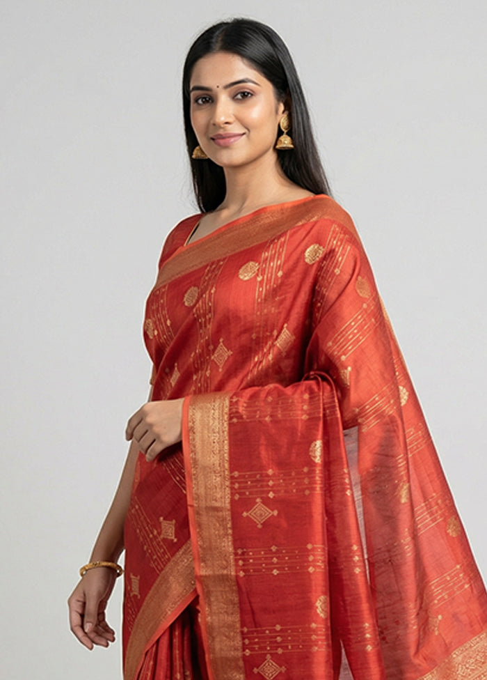 Maroon Kora Silk Saree With Blouse Piece
