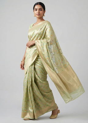Green Tissue Silk Saree With Blouse Piece