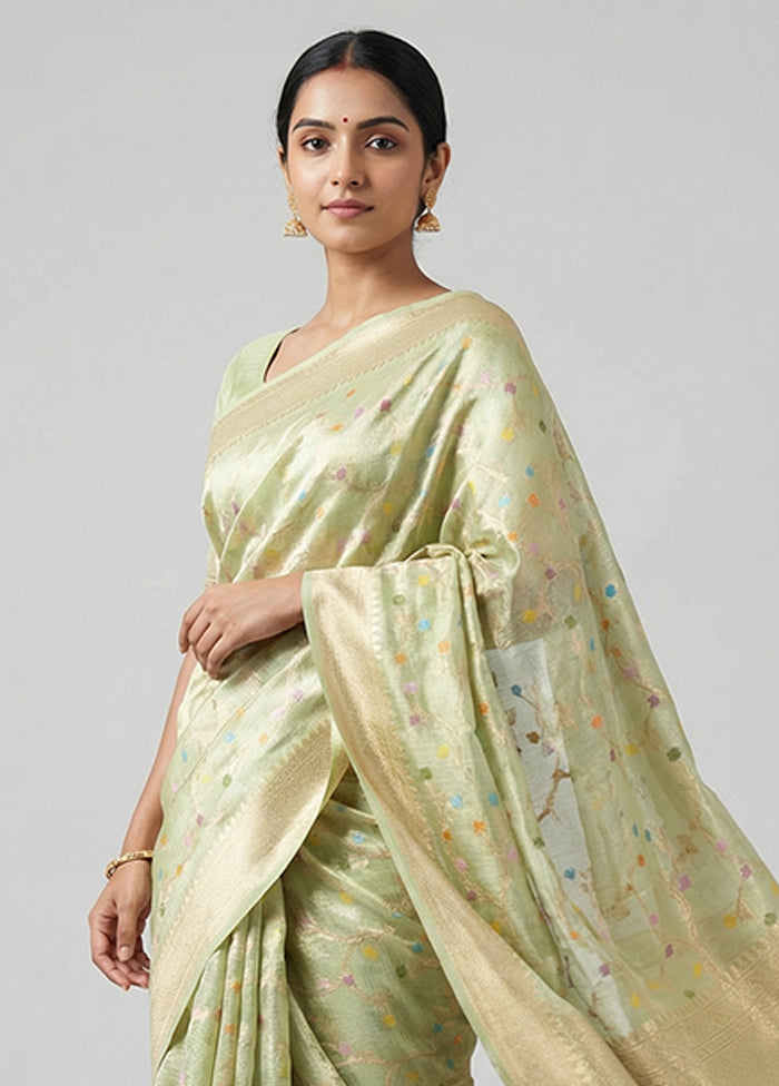 Green Tissue Silk Saree With Blouse Piece