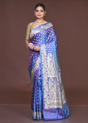 Blue Handloom Banarasi Pure Silk Saree With Blouse Piece