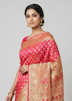 Pink Handloom Banarasi Pure Silk Saree With Blouse Piece