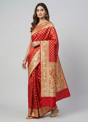 Red Handloom Banarasi Pure Silk Saree With Blouse Piece