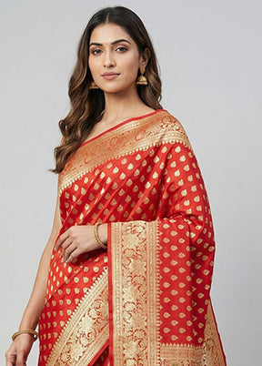 Red Handloom Banarasi Pure Silk Saree With Blouse Piece