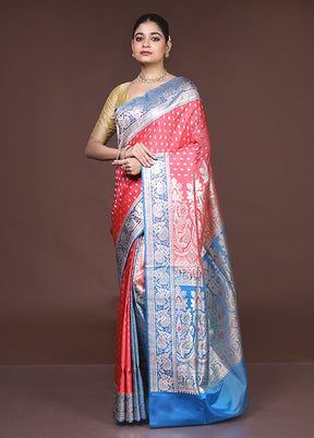 Pink Handloom Banarasi Pure Silk Saree With Blouse Piece