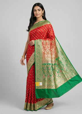 Red Handloom Banarasi Pure Silk Saree With Blouse Piece