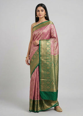 Purple Handloom Kanjivaram Pure Silk Saree With Blouse Piece