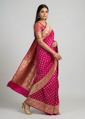 Pink Handloom Banarasi Pure Silk Saree With Blouse Piece