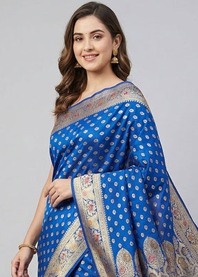 Blue Handloom Banarasi Pure Silk Saree With Blouse Piece