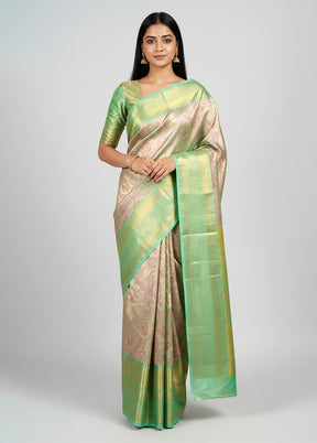 Green Handloom Kanchipuram Pure Silk Saree With Blouse Piece