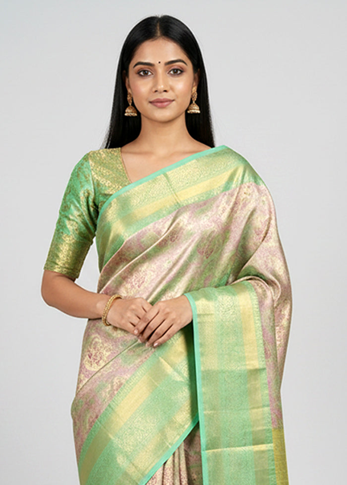Green Handloom Kanchipuram Pure Silk Saree With Blouse Piece