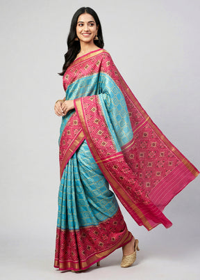 Multicolor Handloom Patola Pure Silk Saree With Blouse Piece