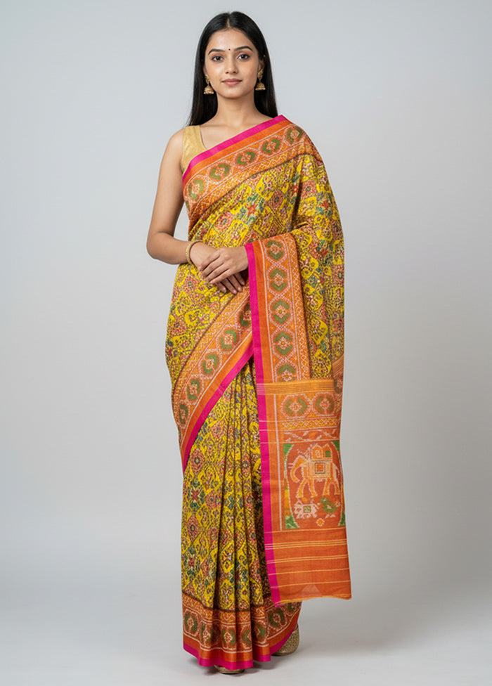 Multicolor Handloom Patola Pure Silk Saree With Blouse Piece