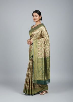 Green Dupion Silk Saree With Blouse Piece