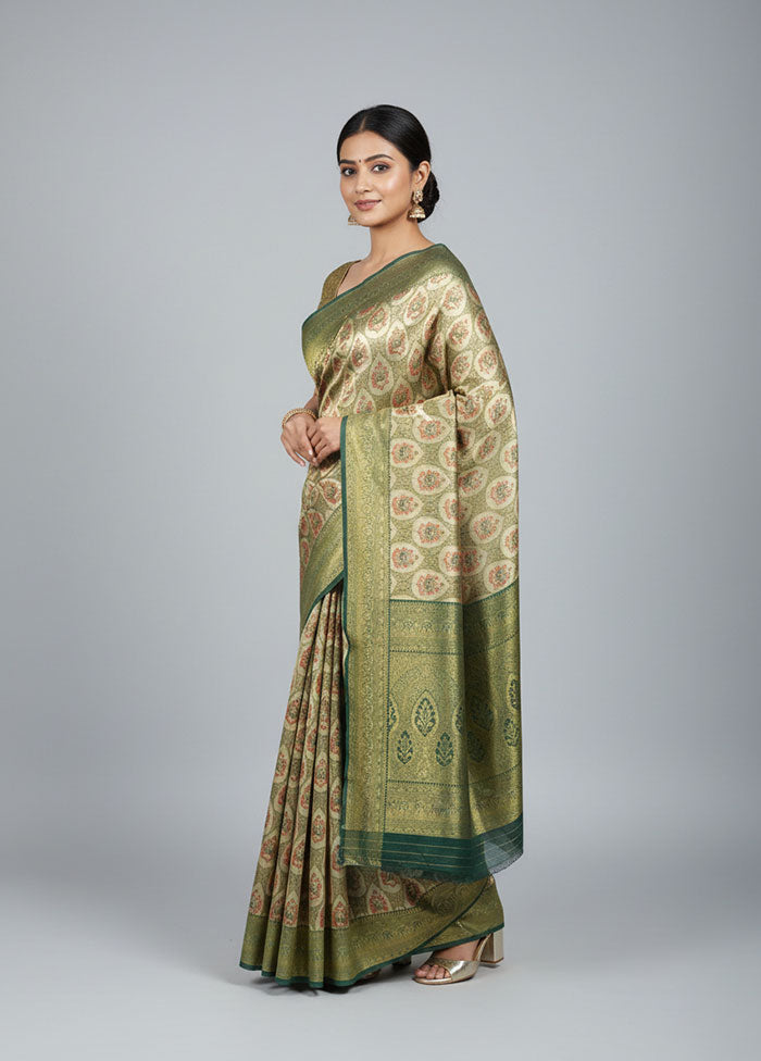Green Dupion Silk Saree With Blouse Piece
