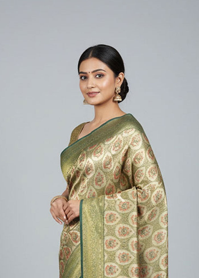 Green Dupion Silk Saree With Blouse Piece