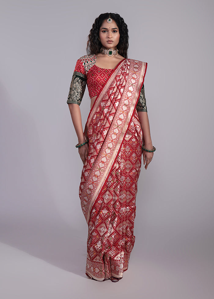 Red Handloom Katan Pure Silk Saree With Blouse Piece