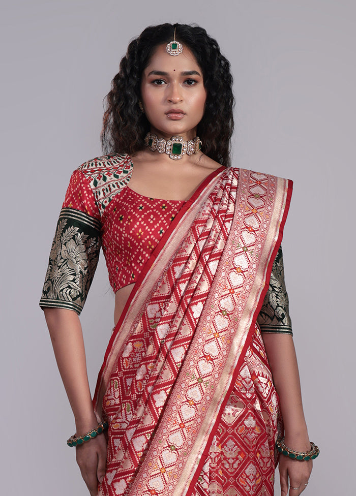 Red Handloom Katan Pure Silk Saree With Blouse Piece