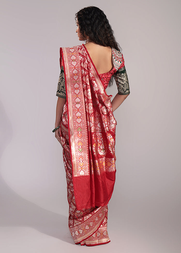 Red Handloom Katan Pure Silk Saree With Blouse Piece