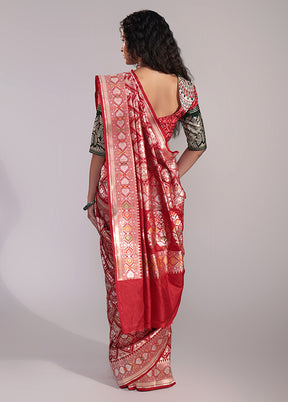 Red Handloom Katan Pure Silk Saree With Blouse Piece