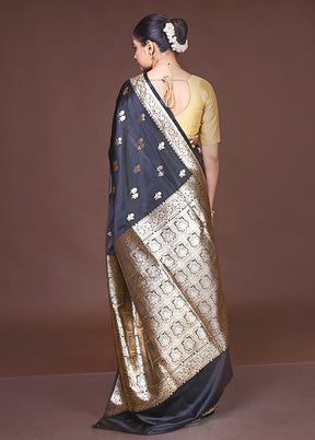 Black Banarasi Silk Saree With Blouse Piece
