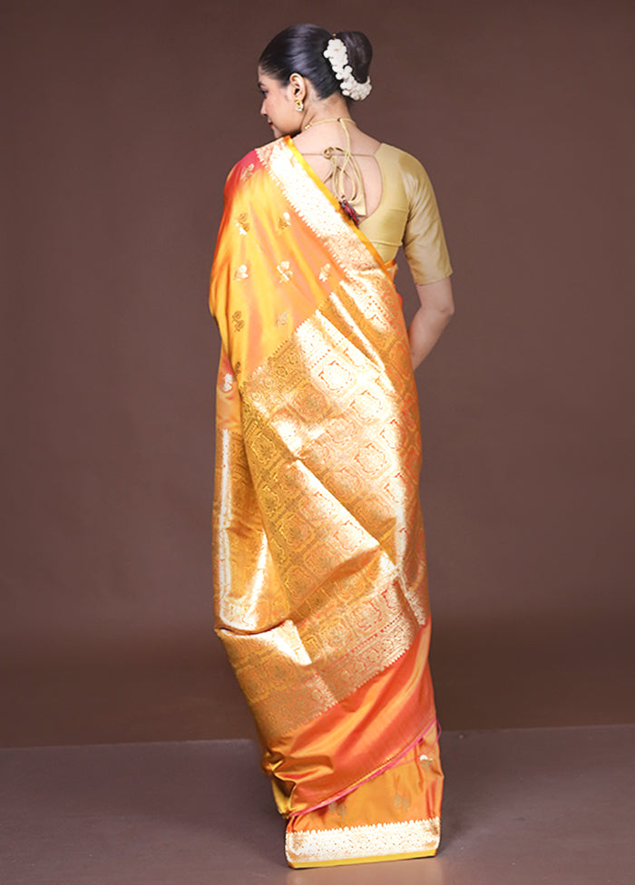 Orange Banarasi Silk Saree With Blouse Piece