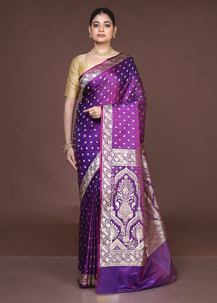 Purple Banarasi Silk Saree With Blouse Piece