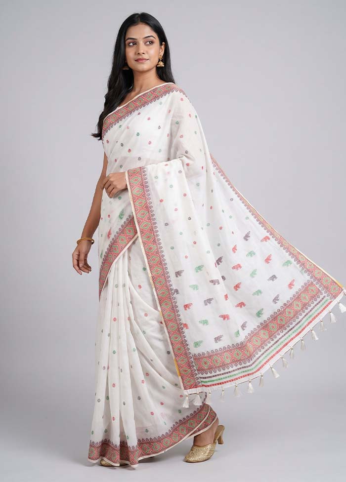 White Assam Silk Saree With Blouse Piece