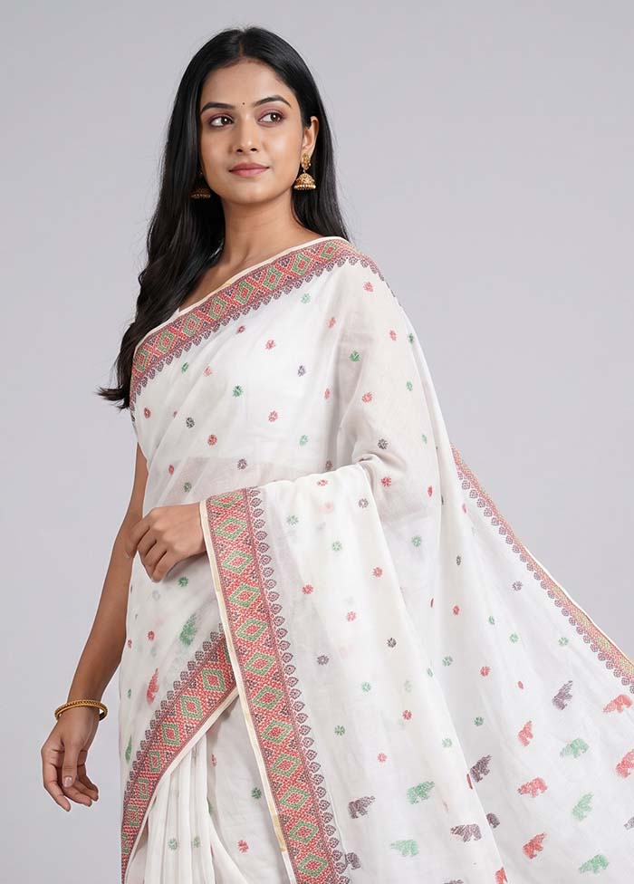 White Assam Silk Saree With Blouse Piece