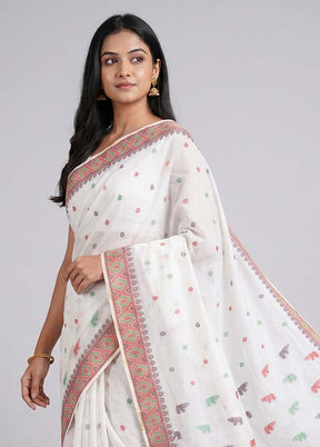 White Assam Silk Saree With Blouse Piece