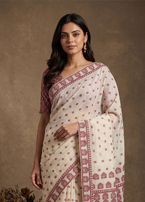 White Assam Silk Saree With Blouse Piece