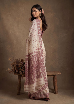 White Assam Silk Saree With Blouse Piece